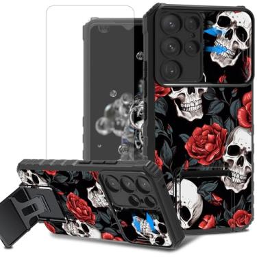 Imagem de Capa para Samsung Galaxy S24 Ultra com suporte e protetor de lente de câmera para Samsung Galaxy S24 Ultra capa de telefone com protetor de tela de camada dupla híbrida resistente à prova de choque