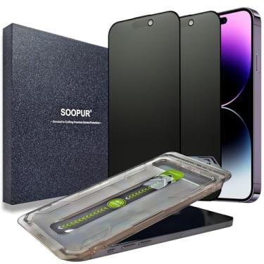 Imagem de SOOPUR Pacote com 2 protetores de tela de privacidade fosco, [remoção automática de poeira e alinhamento automático] 25° anti-espião, excelente proteção de privacidade, película de vidro temperado