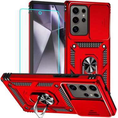 Imagem de HNHYGETE Capa para Samsung Galaxy S24 Ultra com protetor de tela: [Teste de queda de grau militar de 6 metros] Capa protetora para celular à prova de choque para Galaxy S24 Ultra (vermelho)