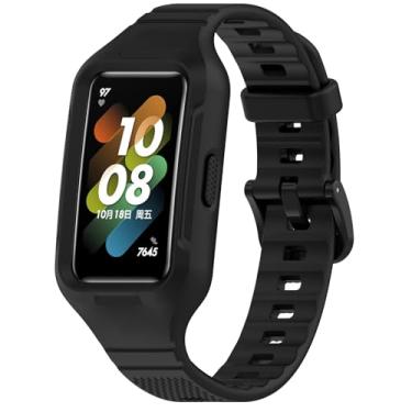 Imagem de Disscool Pulseiras ajustáveis de substituição compatíveis com Huawei Band 10/9/8/7/6/6 Pro, pulseira de silicone macio com liberação rápida para homens e mulheres (preto)