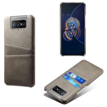 Imagem de Capas Compatível com ASUS Zenfone 8 Filip,Caso de couro PU-Tampa de telefone a prova de choque com 2 slots de cartão,Proteção anti-impressão digital e anti-gota-Grey