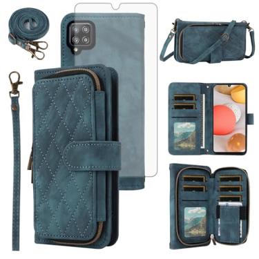 Imagem de Capa de celular para Samsung Galaxy A42 5G carteira de celular com protetor de tela de vidro temperado alça transversal alça flip suporte zíper bolsa porta-cartões slot dinheiro A 42 G5 42A S42 4G