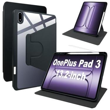 Imagem de zZjoOoj Capa para OnePlus Pad 3 de 13,3 polegadas com compartimento para caneta, leve e resistente a arranhões, capa giratória de PC 360° para OnePlus Pad 3, preta