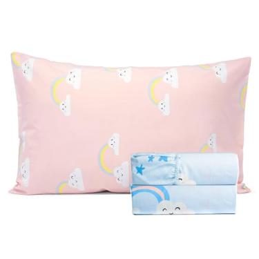 Imagem de Salt Earth Jogo de lençol infantil 100% algodão, 210 fios, cama infantil, 3 peças, incluindo lençol de cima, lençol com elástico e fronha, lençol temático fofo para crianças (unicórnio/travesseiro