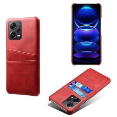 Imagem de Capas Compatível com Xiaomi Redmi NOTE 12 PRO+,Caso de couro PU-Tampa de telefone a prova de choque com 2 slots de cartão,Proteção anti-impressão digital e anti-gota-Red