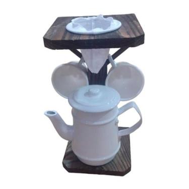 Imagem de Conjunto Café com Bule de Alumínio e Suporte Rústico - Branca - VihLuz
