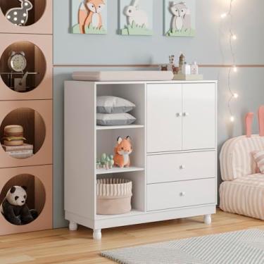 Imagem de Cômoda Trocador Bebê 3 Gavetas 2 Portas e Prateleiras Multiuso Nicho Móvel Quarto Infantil
