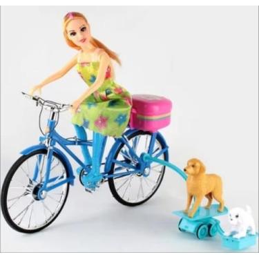 Imagem de Boneca Ciclista Com Cachorros Bicicleta Com Pets Skate - Soberana Brin