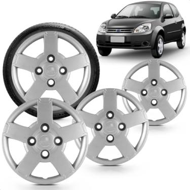 Imagem de Kit 4 Calotas Ka 08 A 12 Aro 13 Prata Cubo Baixo Grid