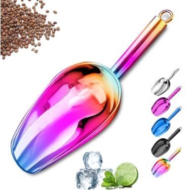 Imagem de scopbinsa Pá de Gelo de Metal 3 Oz, Pequena Pá de Gelo de Aço Inoxidável para Máquina de Gelo, Balde de Gelo, Cozinha, Freezer, Bar, Festa, Casamento, Multiuso para Pá de Pipoca, P (3 Oz, Arco-Íris)