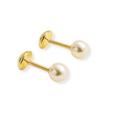 Imagem de Brinco Pérola Infantil Tarraxa Baby Banhado Ouro 18