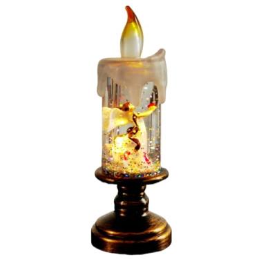 Imagem de Velas LED sem chama, velas cintilantes de globo de neve de Natal com flocos de neve flutuantes em espiral, decorações de mesa para Natal, casamentos, decoração de casa (anjo)