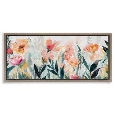 Imagem de Stupell Industries Arte de parede em tela flutuante marrom com moldura de flores de jardim Whispers por Elara Yasna, 28 x 63 cm