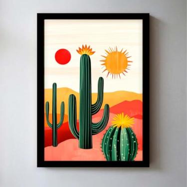 Imagem de Quadro decorativo Nordeste; Cores Do Sertão; Fauna Nordestina; Artesanato nordestino; Nordestino; Cultura Nordestina; Caatinga; Caruaru; Quadro Cactos. (Moldura Preta, 70x50, Emoldurado)