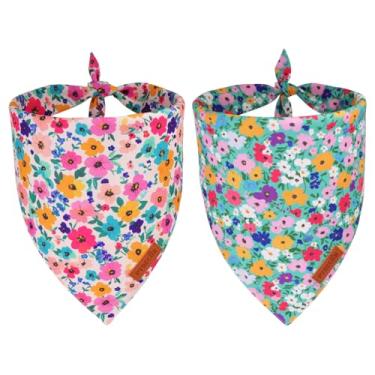 Imagem de PTDECOR Bandana floral para cães, cachecol floral reversível para animais de estimação, tecido durável premium, bandanas ajustáveis rosa e verde para cães extragrandes (GG)