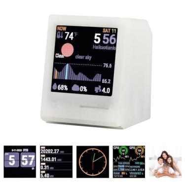 Imagem de Relógio WiFi para decoração de mesa, relógio digital, programação DIY, relógio futurista com previsão do tempo, preço da moeda e muito mais - 【Estilo Macintosh branco】