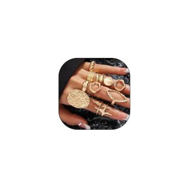 Imagem de liveliwithmin 10 peças de anéis empilháveis de ouro com pingente de estrela cadente, geometria, oval, grosso, ouro, empilhamento, aberto, joia de dedo midi para mulheres, one size, Zinco, Sem pedra