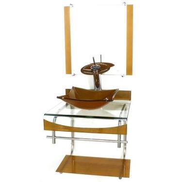 Imagem de Gabinete Vidro 40Cm Banheiro Curvado Duplo Inox Cuba - Cubas E Gabinet