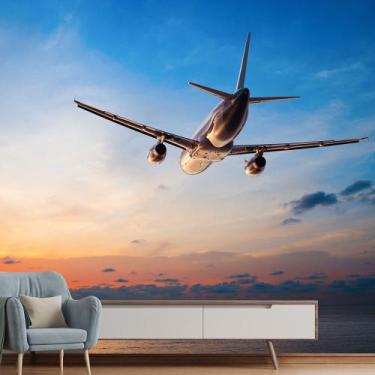 Imagem de Papel de Parede Avião Mar Nuvens Viagem Sala Painel - 378pcp - Allodi