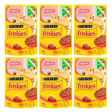 Imagem de Kit 6 Ração Úmida para Gatos Friskies Filhotes Sabor Carne ao Molho em