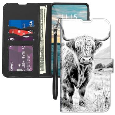 Imagem de Capa carteira para Samsung Galaxy A26 5G, com alça de pulso com suporte para cartão, fecho magnético flip de couro, capa interna de TPU com proteção contra quedas para Samsung Galaxy A26 5G, vaca