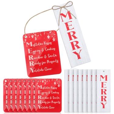 Imagem de Roowest Conjunto de 16/32 peças de enfeites de palavras de Feliz Natal com cartão de história de madeira, enfeites de Natal de acrílico para festa de Natal, presentes de festa de Natal para meias de