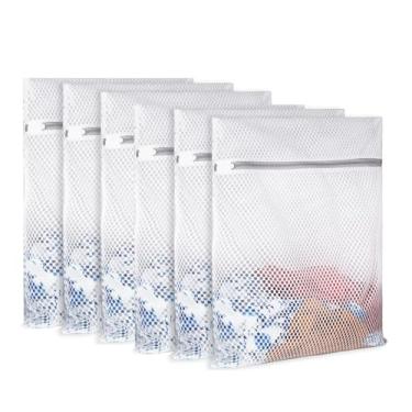 Imagem de Conjunto de 6 sacos de lavanderia de malha, 30 cm x 40 cm para máquina de lavar, rede fina respirável para lingerie, roupas íntimas, tênis, meias, sutiã, durável e suave para lavar roupas delicadas