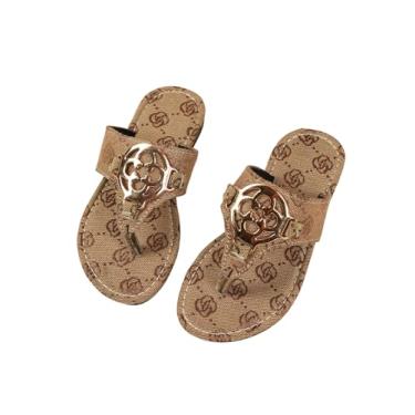 Imagem de GORGLITTER Sandálias femininas metálicas planas elegantes sem cadarço verão caminhada chinelos, Marrom, 13.5 Big Kid