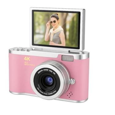 Imagem de Câmera Digital 4K HD Portátil com Tela Giratória Flip 3.0", Zoom 8X, Gravação de Vídeo e Foto, Webcam e Bateria Recarregável – Vlog e Estudo (Rosa)