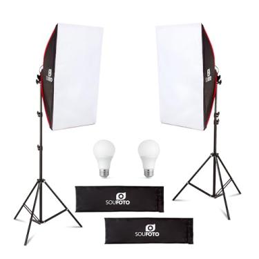 Imagem de Sou Foto | Kit Iluminação LED Duplo Profissional Duo Red 18W com Softbox 50x70cm e Tripé 2m Inclui Lâmpadas 6500K Bivolt para Estúdio Vídeos e Lives
