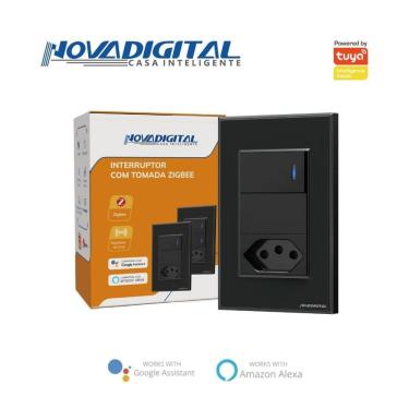 Imagem de Interruptor Inteligente ZigBee 1 Botão Físico Com Tomada 20A 4x2 Smart Life Alexa Google Preto