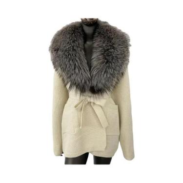 Imagem de Casaco de Pele de Raposa Verdadeira para Inverno - Cardigan Feminino c