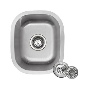 Imagem de GZOII Pia de barra de montagem inferior, tigela única de 38 cm x 33 cm pequena de aço inoxidável para trailers com conjunto de dreno