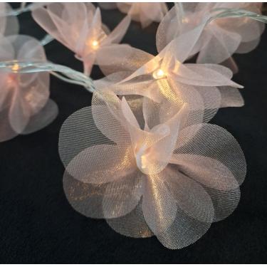 Imagem de Fio De Luz Luz de Fada Cordão Led Pompom Organza Rosa Bivolt