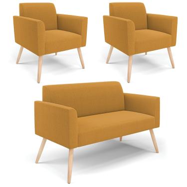 Imagem de Namoradeira e 2 Poltronas Pé Palito Natural Marisa Bouclê Mostarda D03 - D'Rossi