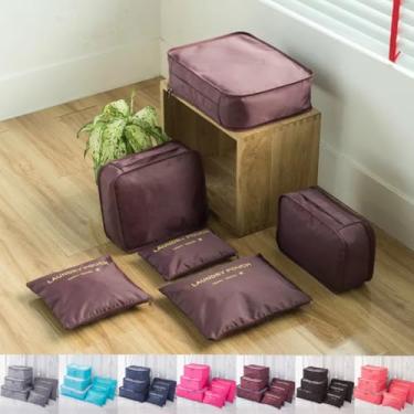 Imagem de Kit Organizador de Mala 6 Peças para Viagem – Necessaires Dobráveis Impermeáveis e Respiráveis – Organização de Roupas, Acessórios e Higiene – Compacto, Resistente e Versátil (Vinho)