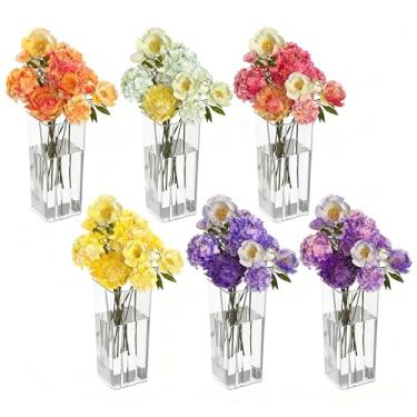 Imagem de Buyitt Vasos de flores quadrados altos de acrílico, vaso de flores de mesa quadrado transparente, pacote com 6