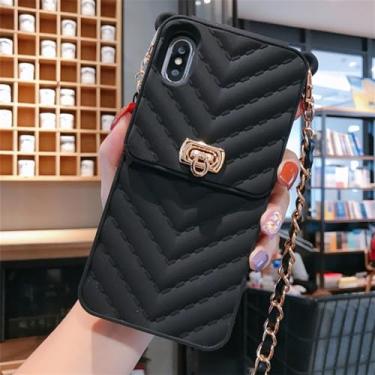 Imagem de Portátil com cordão de metal capa de telefone para iphone 11 13 14 15 pro xr xs max 12 capa carteira, preta, para i7 i8 se2020