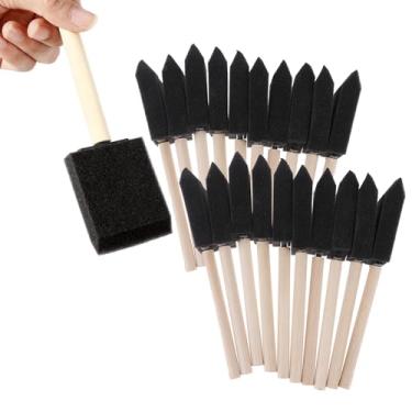 Imagem de 20 pincéis de tinta de esponja, pincéis de espuma de 5 cm com alças de madeira para pintura artística, coloração, vernizes, projetos de artesanato DIY, pincéis para suprimentos de classe doméstica.