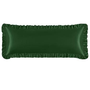 Imagem de NSGZ Fronha de cetim com babados, fronhas sedosas do tamanho do corpo para cuidados com o cabelo e a pele, capas de almofada de cetim verde com fecho de envelope, fronhas antirugas para decoração de