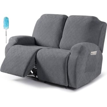 Imagem de Capas deslizantes para poltronas reclináveis com braços, conjunto de 3 capas reclináveis elásticas, protetor reclinável macio, capa de móveis adequada para animais de estimação (cinza escuro) (122-167