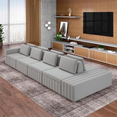 Imagem de Sofá Ilha com Encosto e Almofadas Móveis Olimpo 465cm Modulado Veludo Cinza G45 - Gran Belo