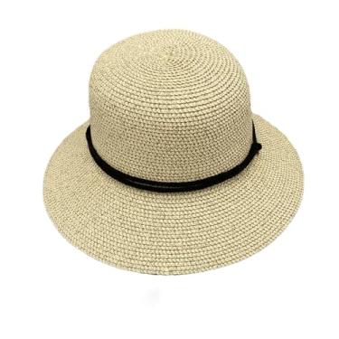 Imagem de Chapéu de sol feminino de verão Panamá Fedora Beach Bucket Chapéus Proteção UV Chapéu de Palha Cânhamo Cor Ajustável 55-58 cm