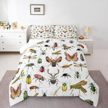 Imagem de Homewish Capa de edredom completa com insetos 3D, joaninha, mariposa, besouro, 3 peças para decoração de quarto de crianças, adolescentes, mulheres, homens, jogos de cama com tema de entomologia de