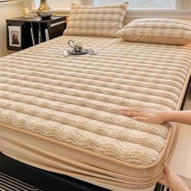 Imagem de Capa de colchão elástica Lençol de elástico macio com bolso profundo colcha quente decoração de cama confortável capa de cama respirável para a pele - cáqui 1||200 x 220 cm/(199.9 cmx220.0 cm)