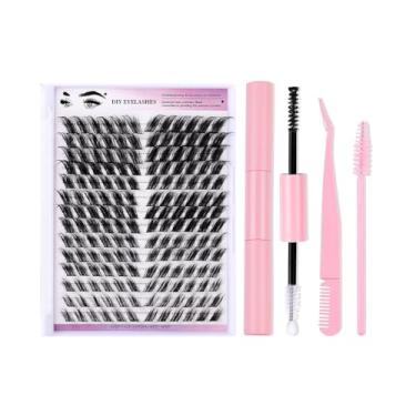 Imagem de Cílios Falsos MUOBOFU, Kit de Extensão de Cílios DIY, Kit de Extensão de Cílios com 168 peças de Aglomerados de Cílios, Kit de Cílios Individuais Curl D de 12-18mm com Cola para Cílios e Pinças para Cílios Selantes para Uso Pessoal