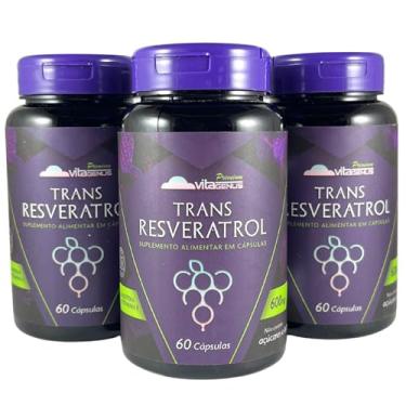 Imagem de Kit 3x Trans-Resveratrol 60 cápsulas Trans Resveratrol Vegano Sem Glúten Alta Pureza VitaGenus