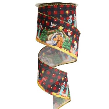 Imagem de FYSUIMU Fita de Natal com fio de Natal fita de presépio de Jesus fitas xadrez vermelho preto búfalo para guirlanda de festa de fim de ano, artesanato faça você mesmo, embrulho de presente, 12 jardas