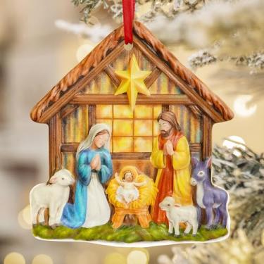 Imagem de Enfeite de Natal de presépio – Sagrada Família com Bebê – Decoração de Árvore de Natal Religiosa – Lembrança de Natal Cristã para Decoração de Casa e Igreja