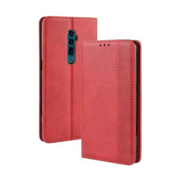 Imagem de Capa para OPPO Reno 1X ZOOM,Retro Flip magnético,Caso de telefone de couro PU,Design de carteira com 3 slots de cartão e 1 clipe de dinheiro -Red